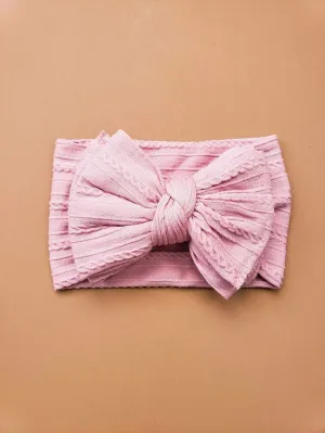Ruby Cable Knit Big Bow Headband - Vintage Pink
