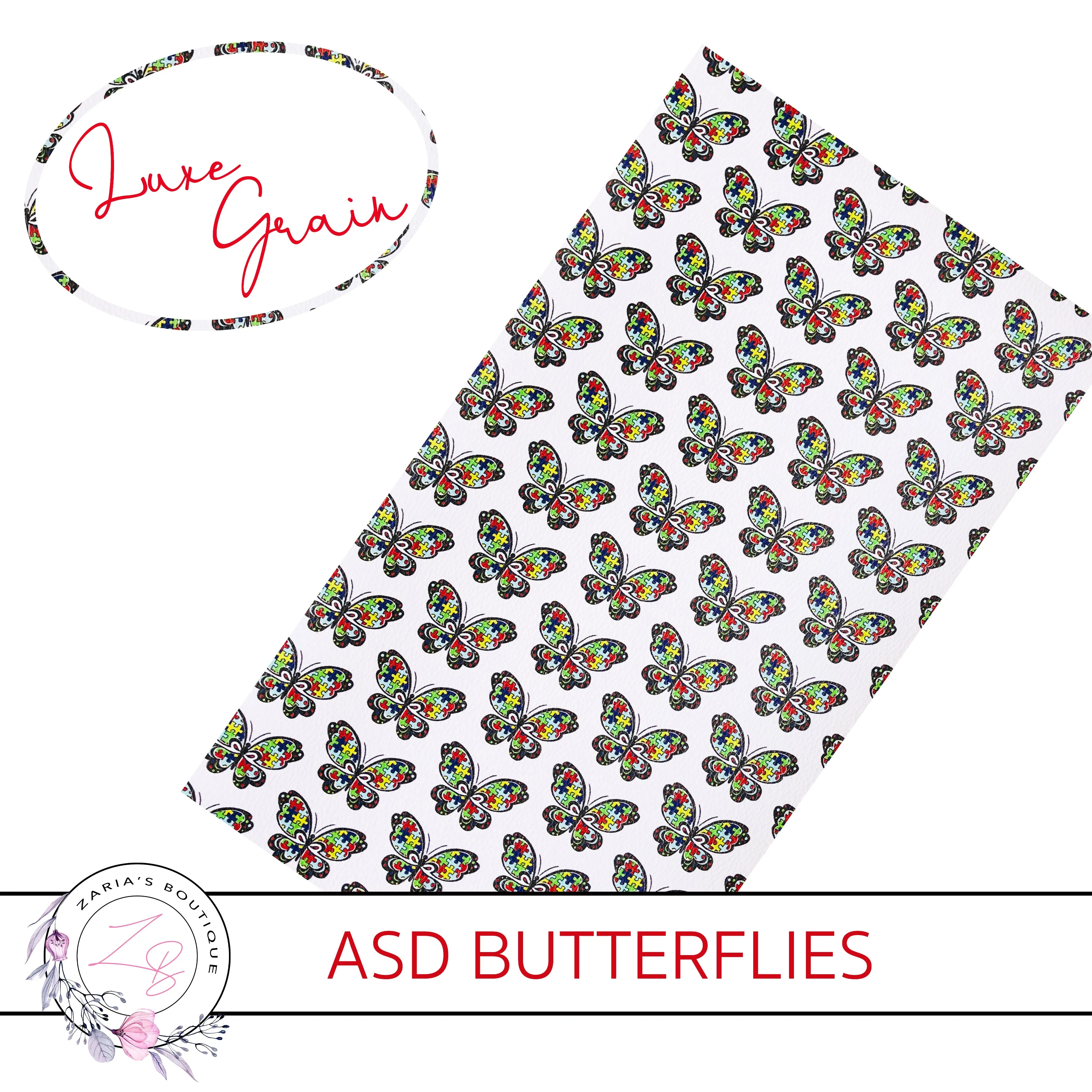 SALE ASD Awareness Butterfly Jigsaw Puzzle Piece Vegan Faux Leather