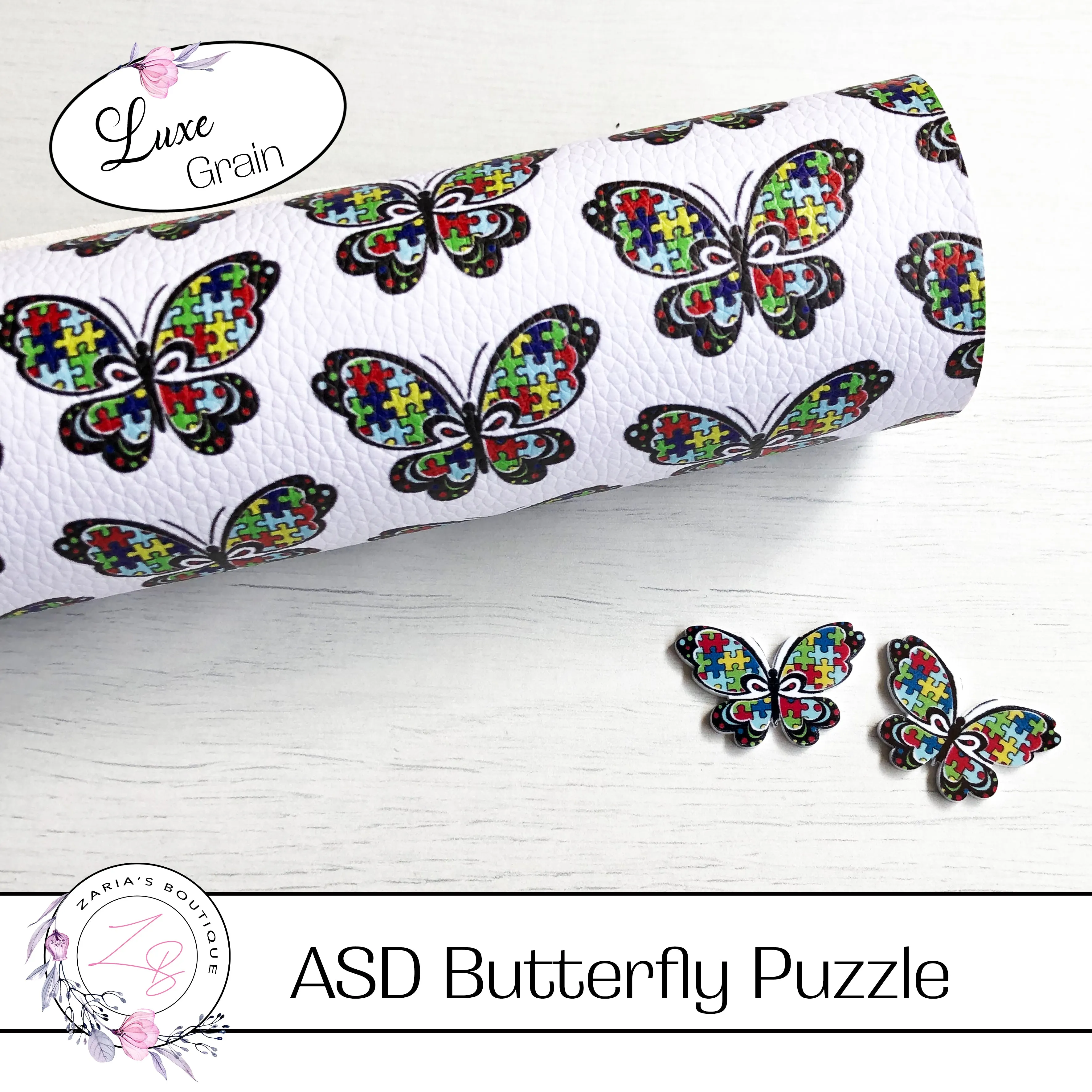 SALE ASD Awareness Butterfly Jigsaw Puzzle Piece Vegan Faux Leather