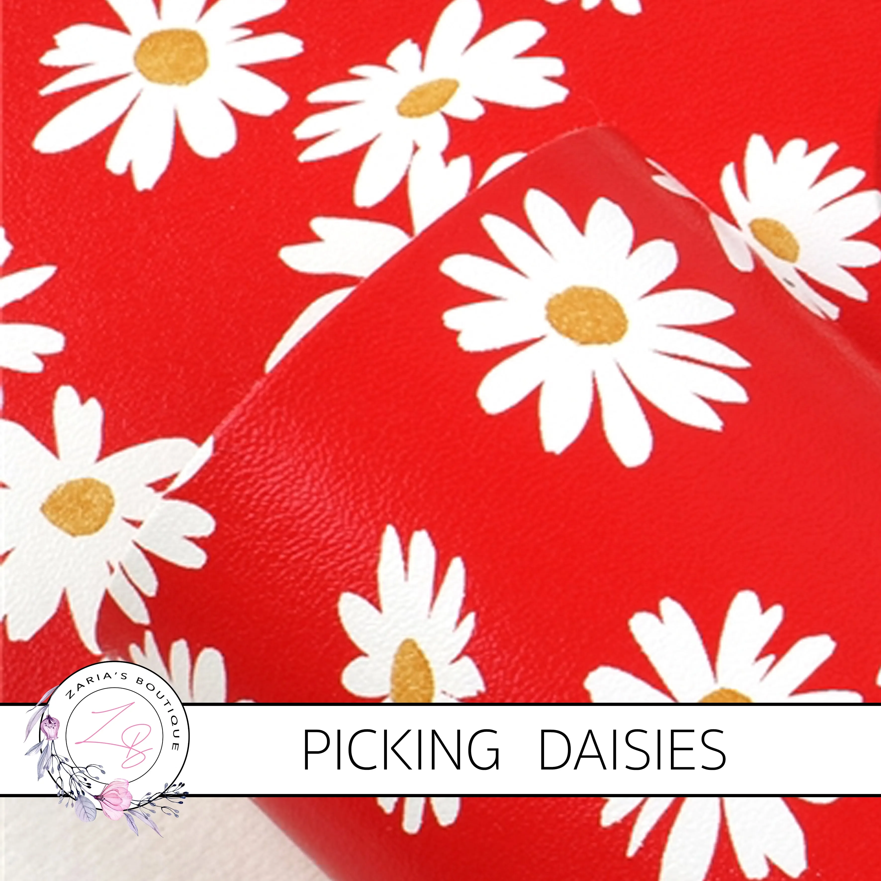SALE Picking Daisies ~ Red Floral Faux Leather ~ 1mm