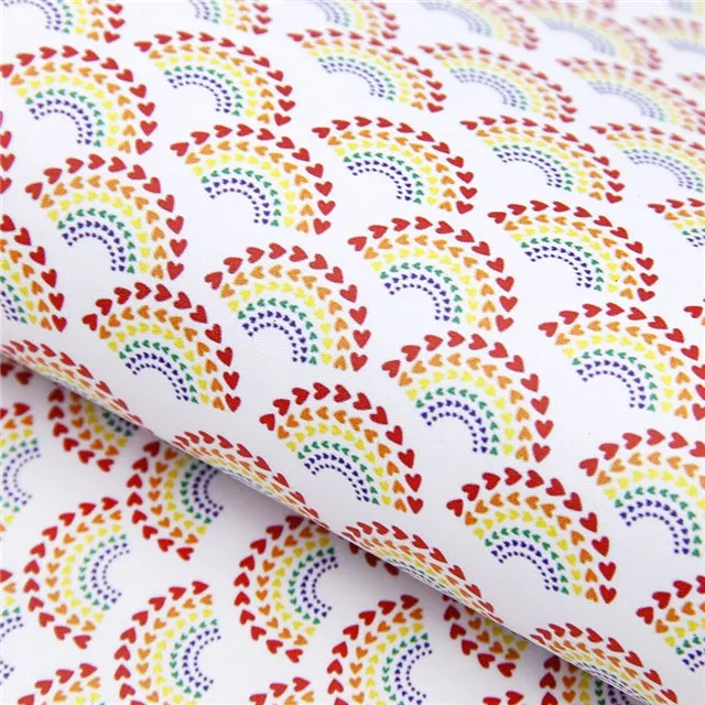 SALE Rainbow Hearts ~ Smooth  Faux Leather Fabric Leatherette