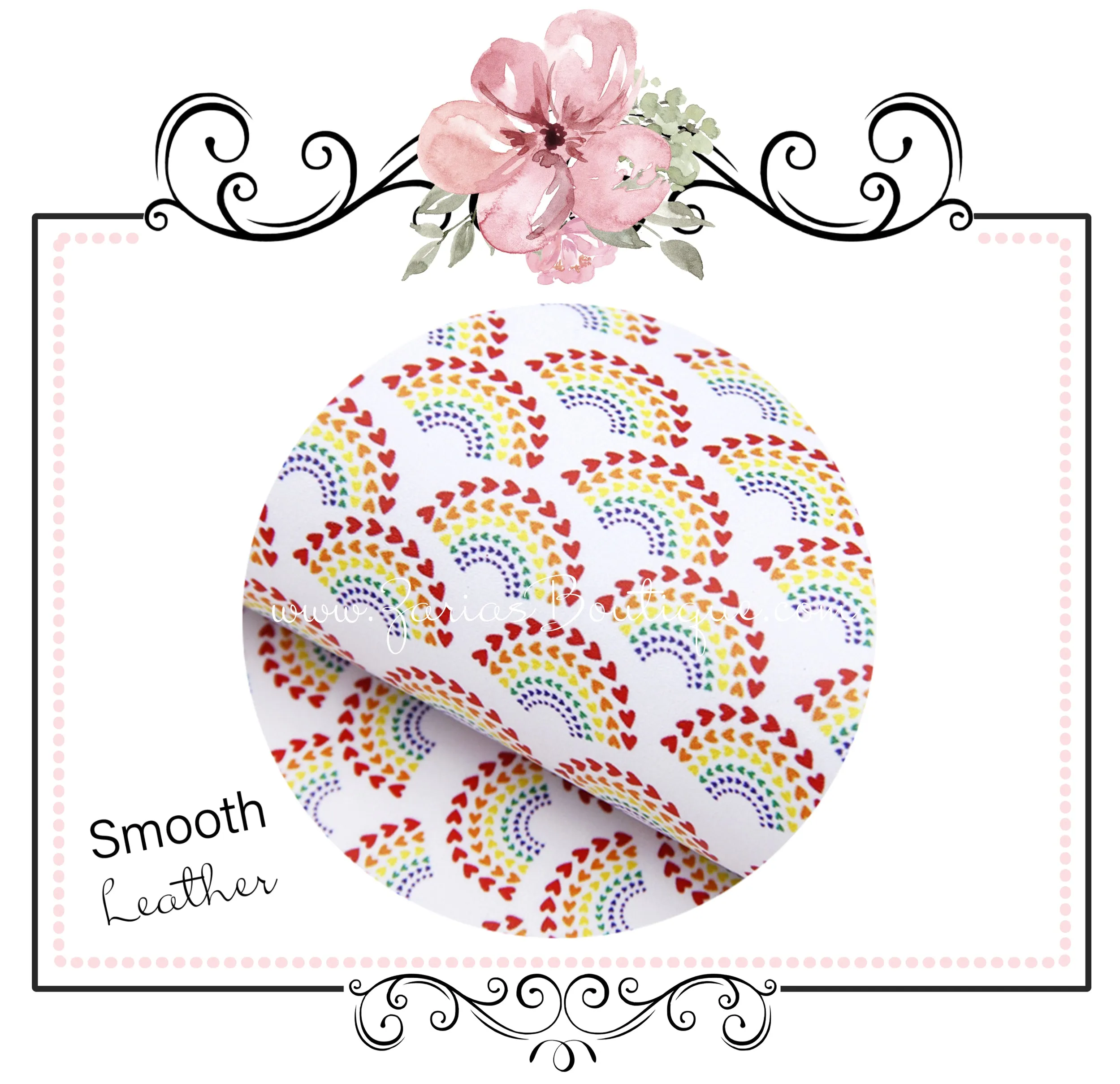 SALE Rainbow Hearts ~ Smooth  Faux Leather Fabric Leatherette