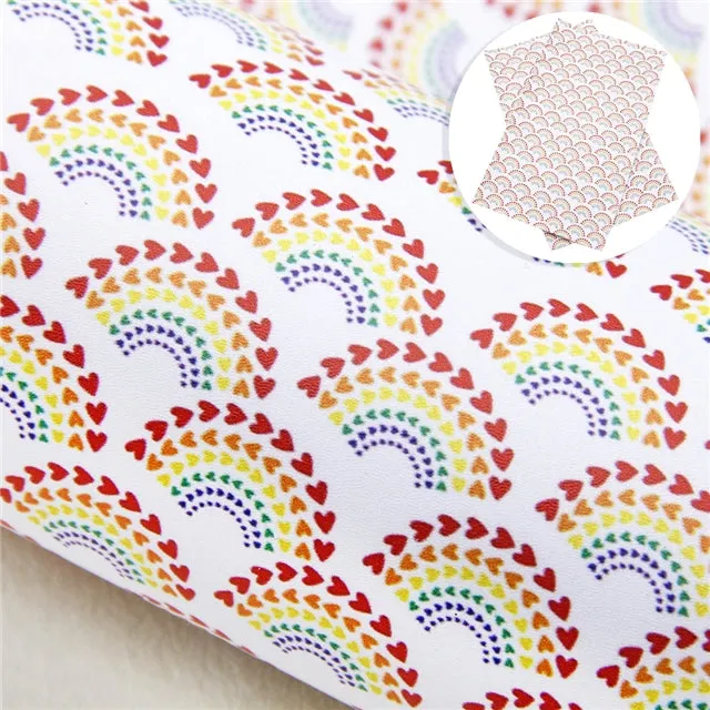 SALE Rainbow Hearts ~ Smooth  Faux Leather Fabric Leatherette