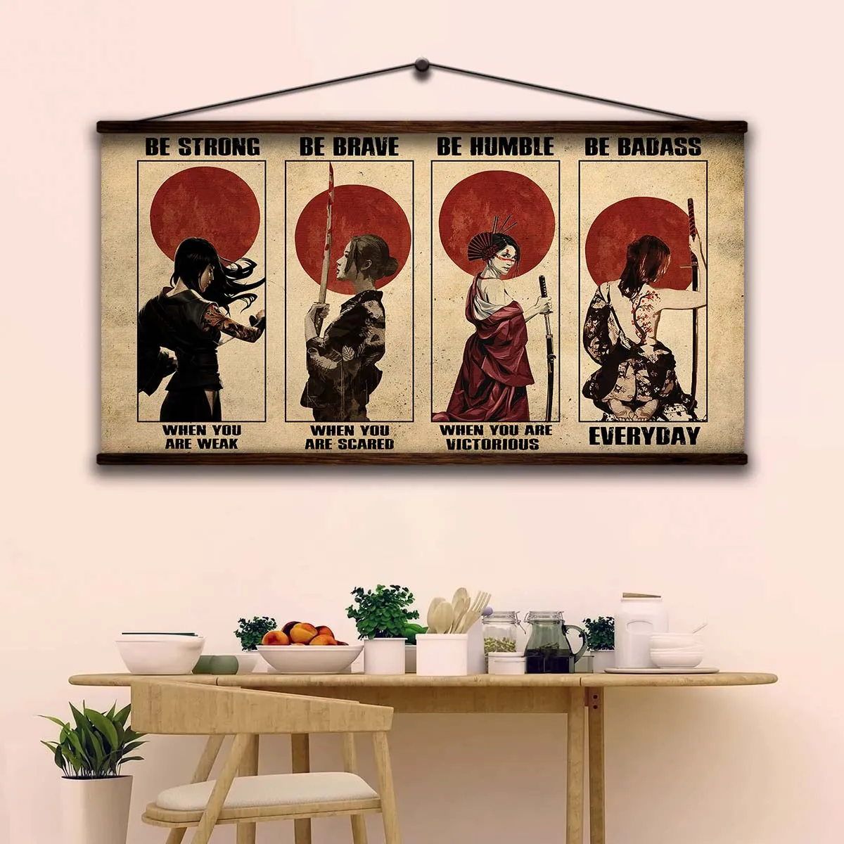 Samurai Wall Art - Samurai Poster - Samurai Canvas - Be Strong - Be Brave - Be Humble - Be Badass - SA095 - Horizontal Poster - Horizontal Canvas