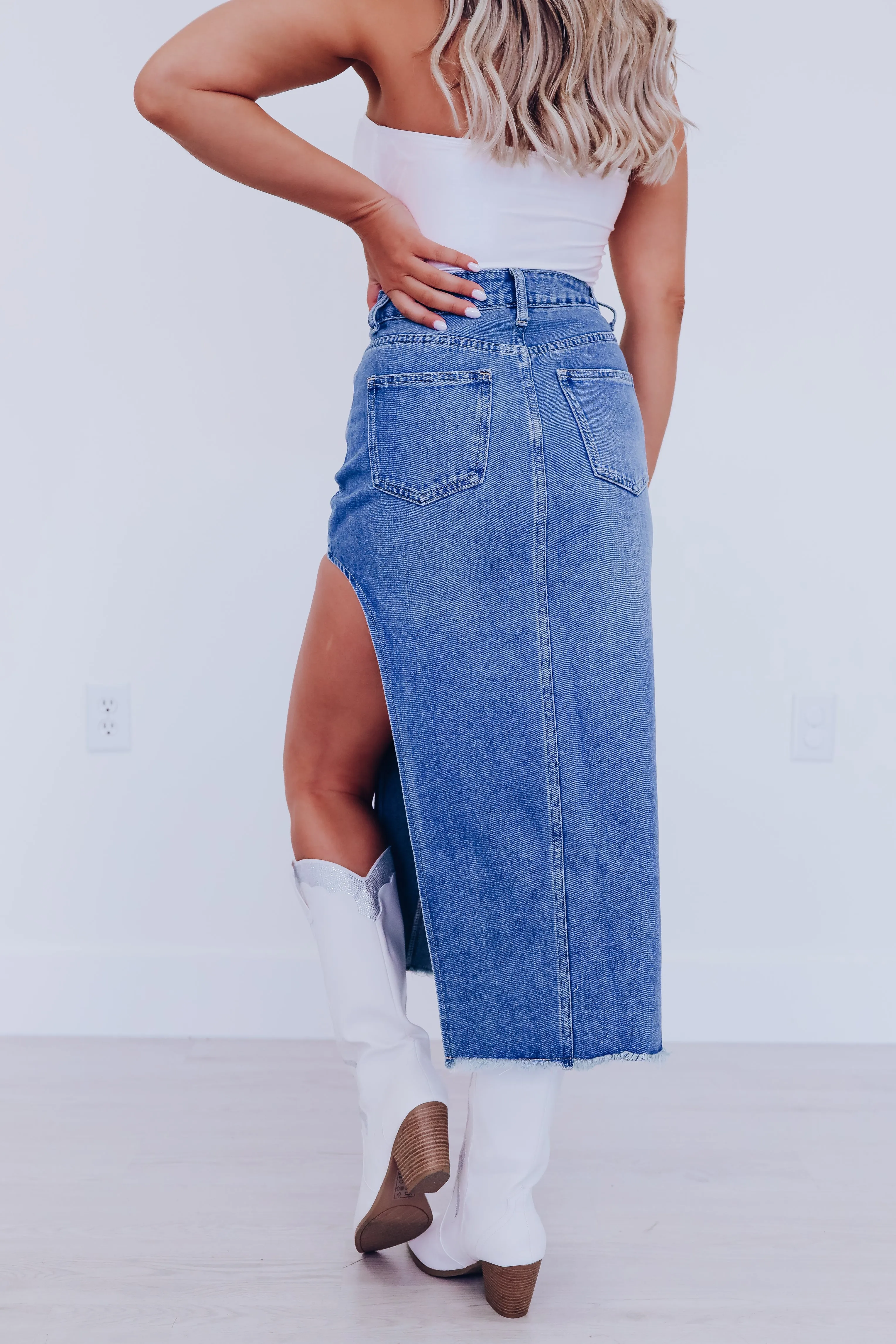 Sarah Side Cut Sassy Denim Skirt
