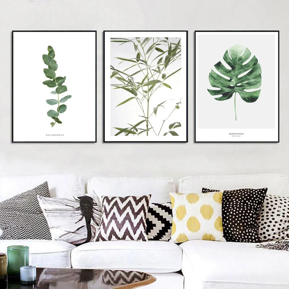 Scandinavian Green Leaves and Cactus Wall Art