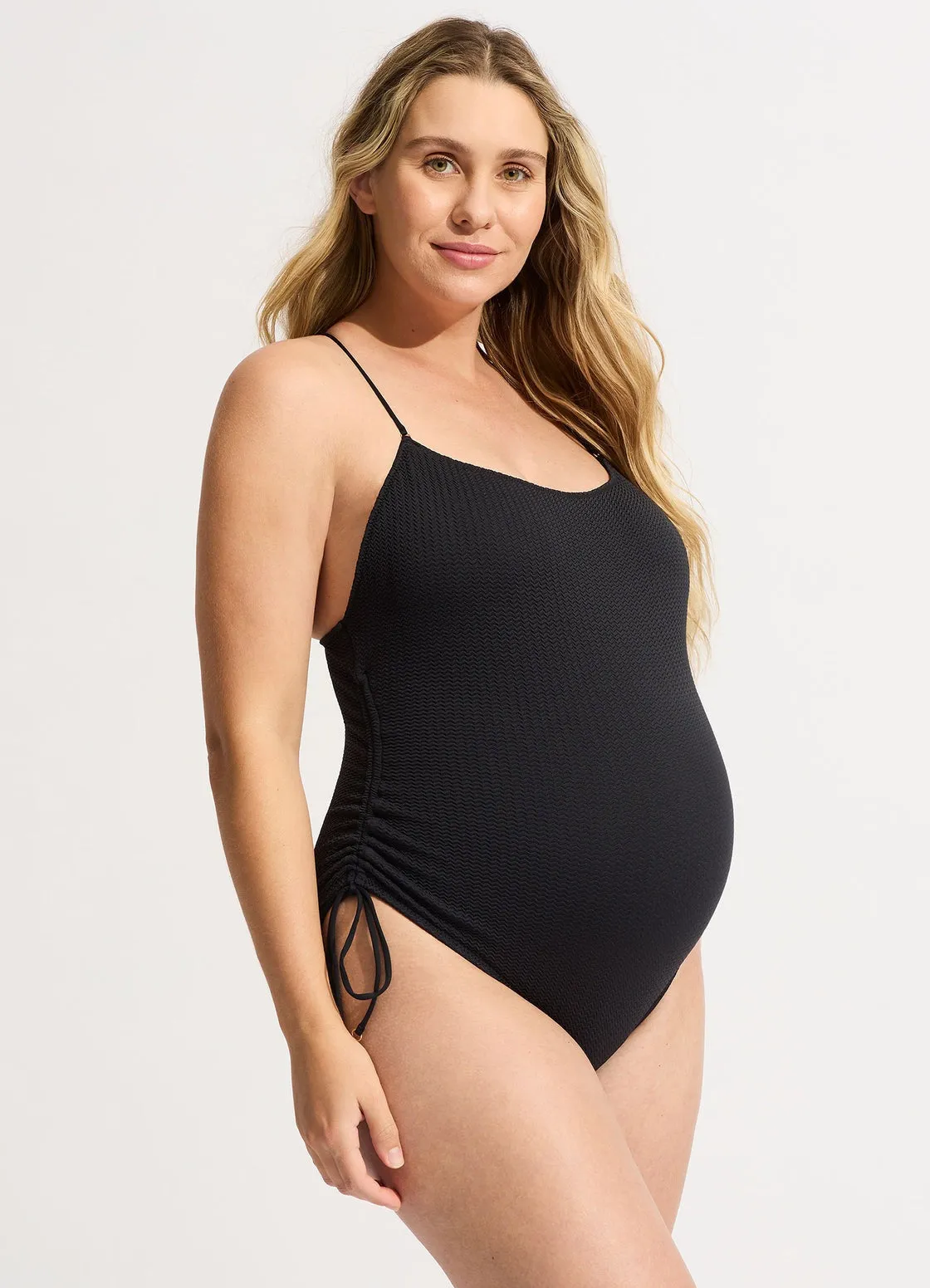 Sea Dive Scoop Neck Drawstring Side One Piece