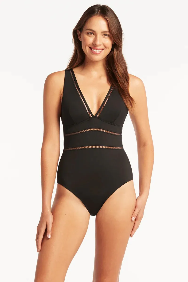 Sea Level Essentials Spliced Waisted One Piece in Black