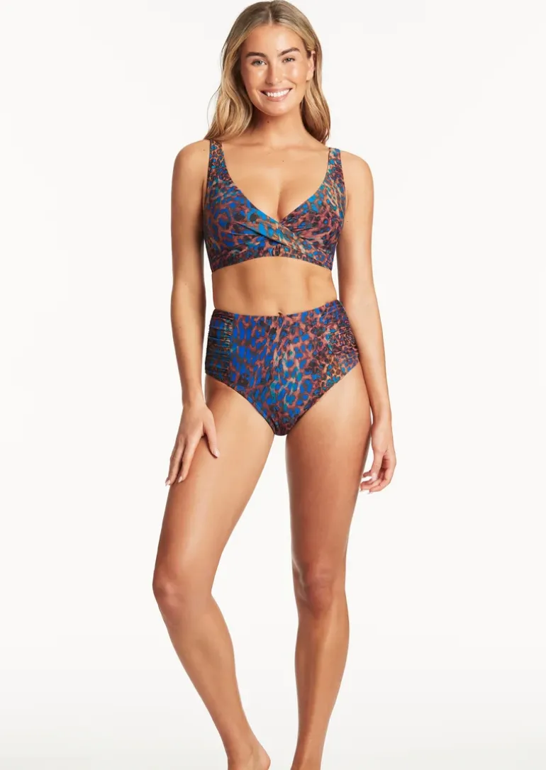 Sea Level Hunter Cross Front Multifit Bra Top Blue