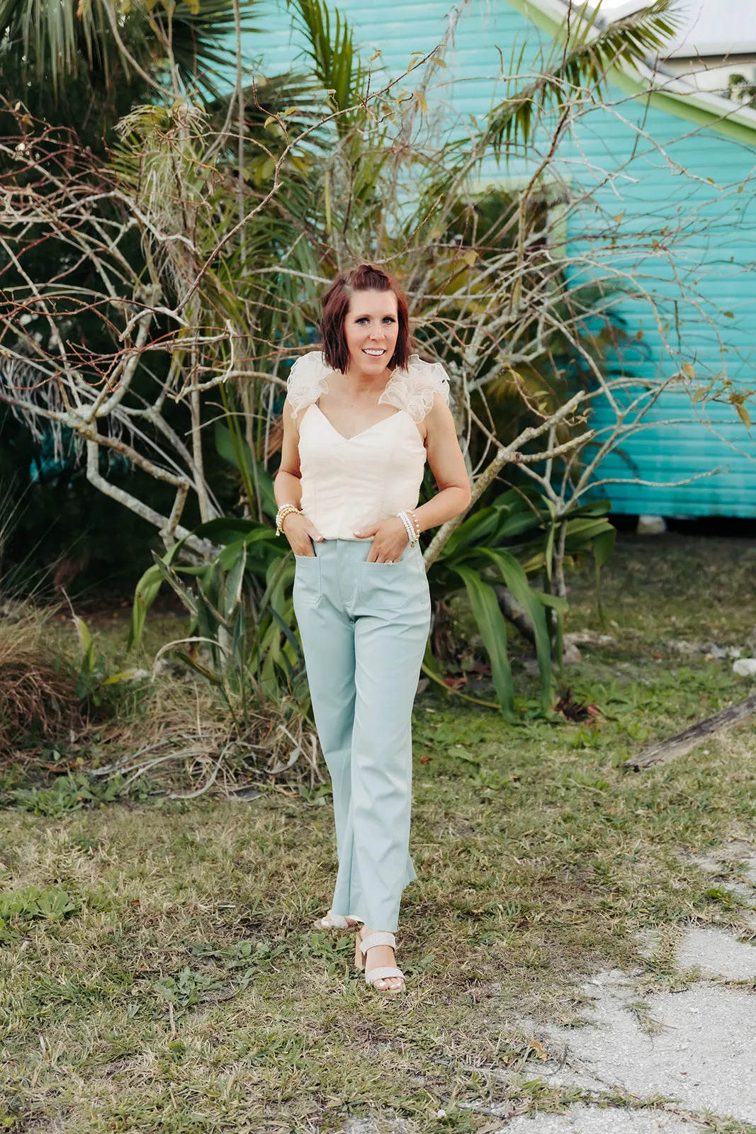 Seafoam Faux Leather Pant with Front Pocket