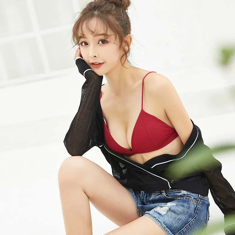 Seamless Soft Underwear Thin Strap Wireless Push Up Backless Bras