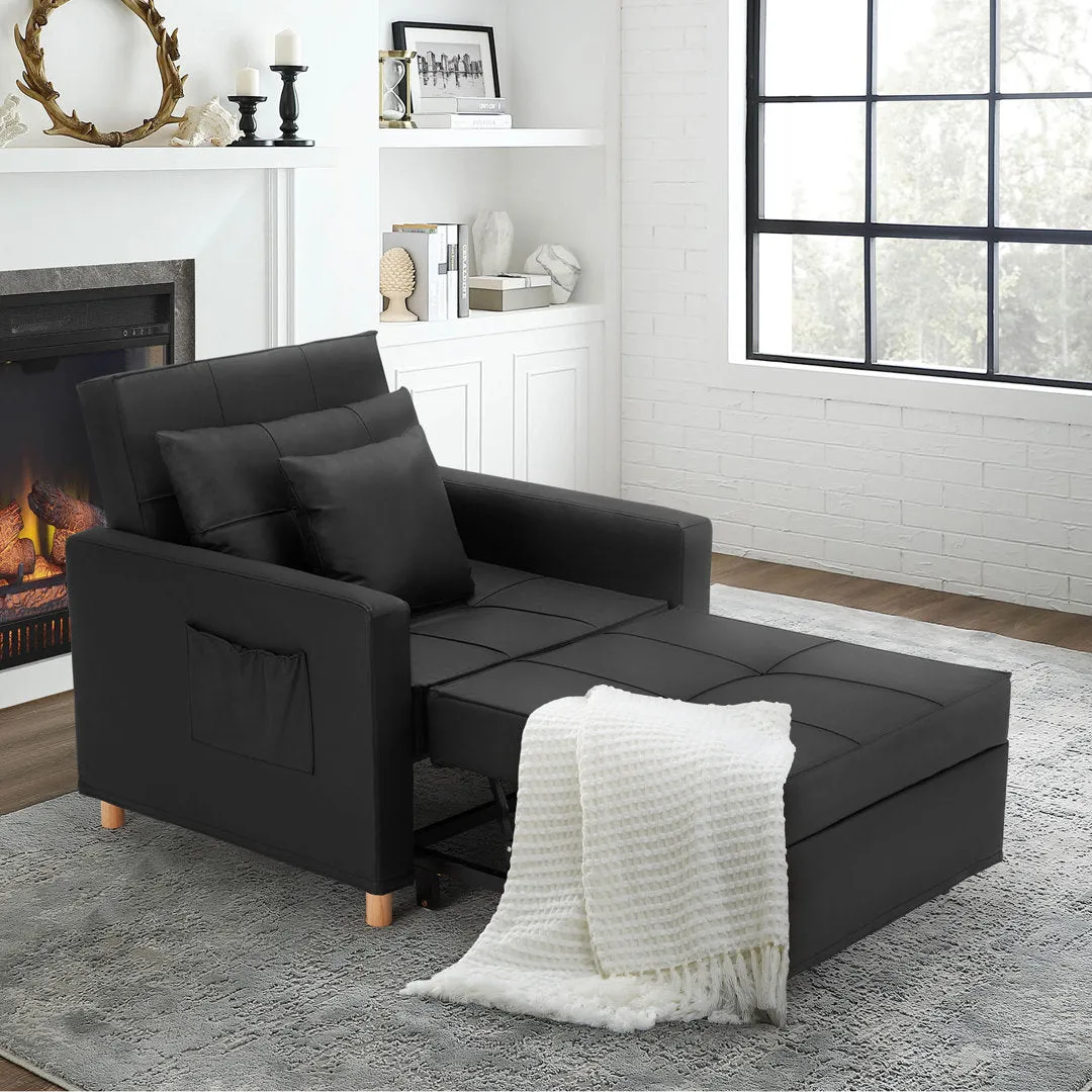 Seamus 40" Wide Tufted Genuine Leather Convertible Chair Steelside™ Body Fabric: Black Faux Leather