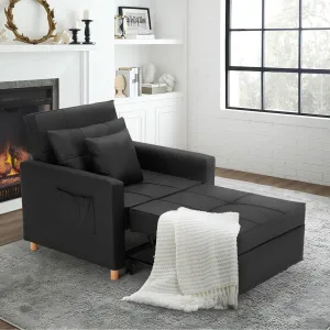 Seamus 40" Wide Tufted Genuine Leather Convertible Chair Steelside™ Body Fabric: Black Faux Leather