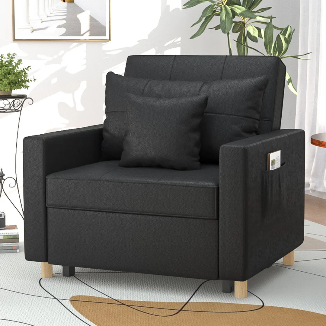 Seamus 40" Wide Tufted Genuine Leather Convertible Chair Steelside™ Body Fabric: Black Faux Leather