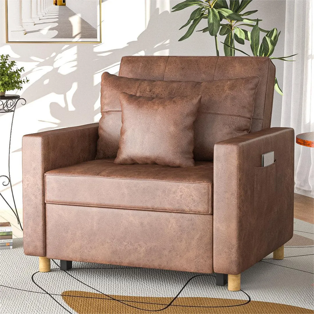 Seamus 40" Wide Tufted Genuine Leather Convertible Chair Steelside™ Body Fabric: Saddle Brown Faux Leather