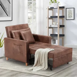 Seamus 40" Wide Tufted Genuine Leather Convertible Chair Steelside™ Body Fabric: Saddle Brown Faux Leather