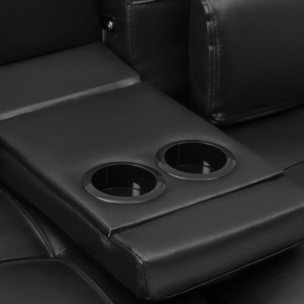 SEPPI 3-Seater Sofa Bed with Cup Holders Black Leather