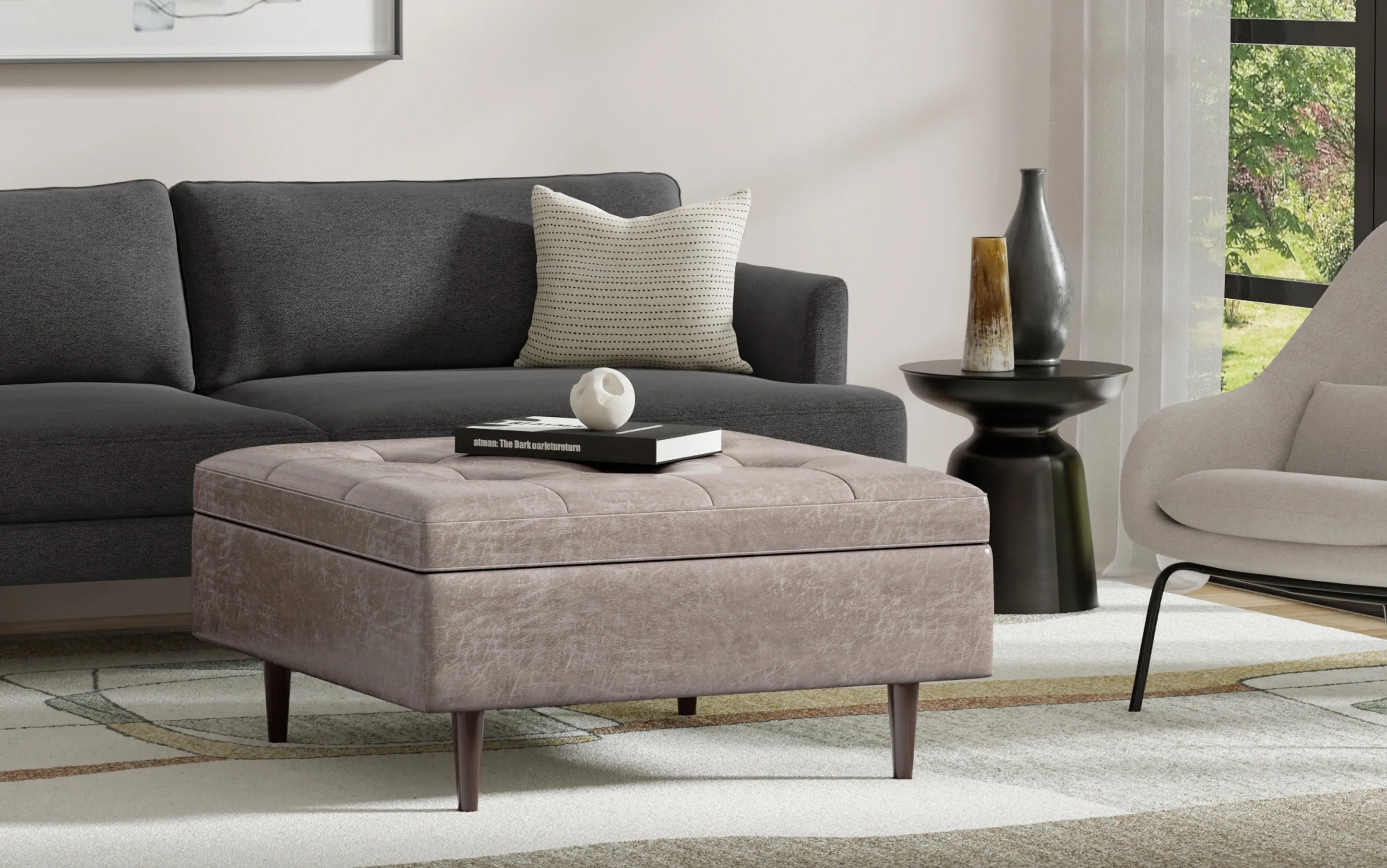 Shay Mid Century Large Square Coffee Table Storage Ottoman