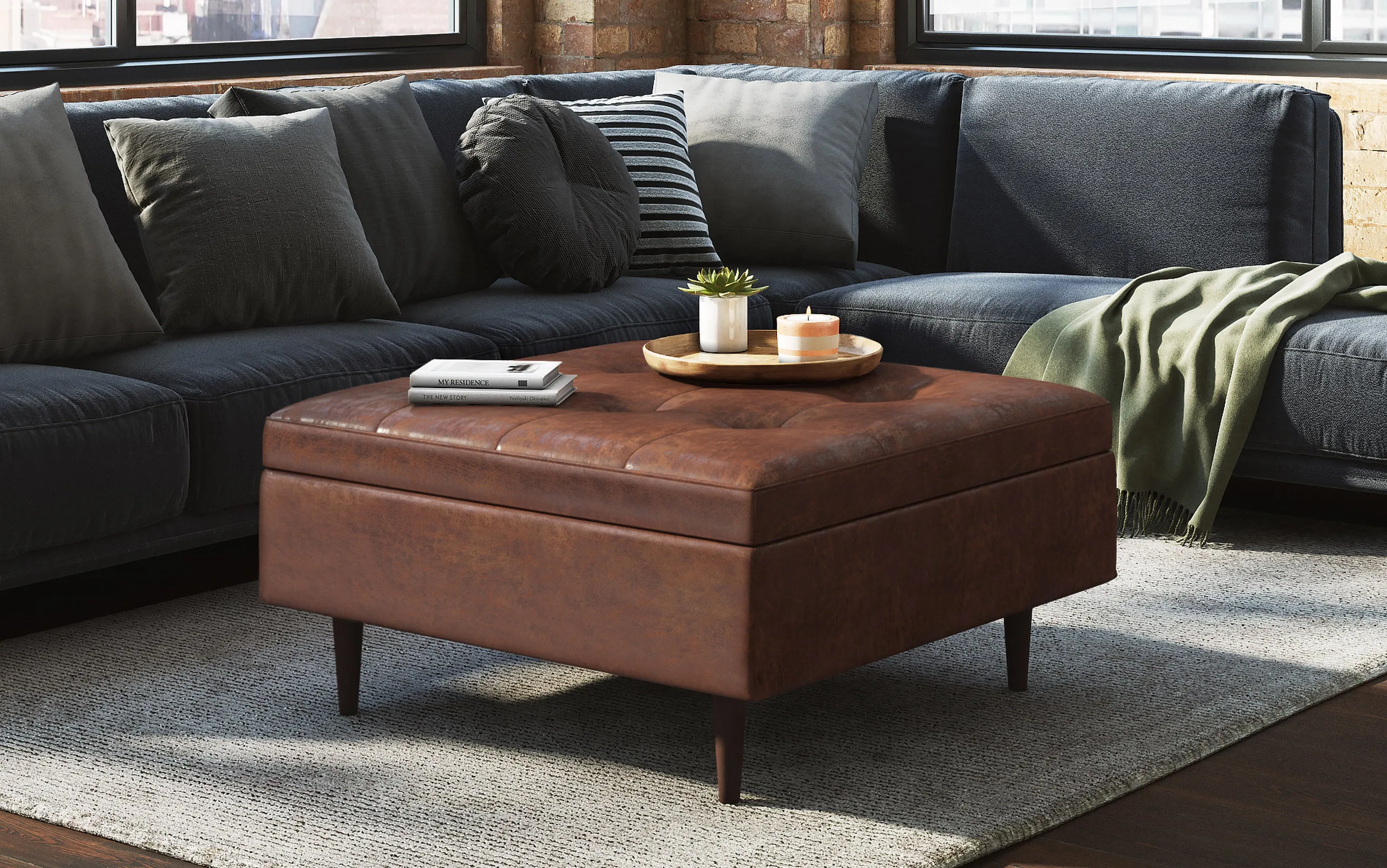 Shay Mid Century Large Square Coffee Table Storage Ottoman