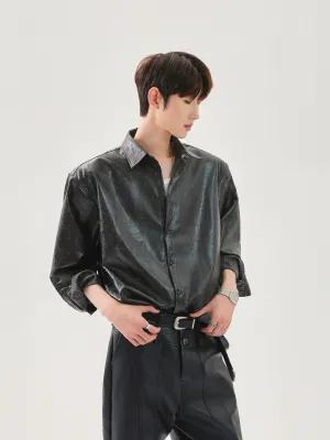 Shiny Cracked PU Leather Shirt