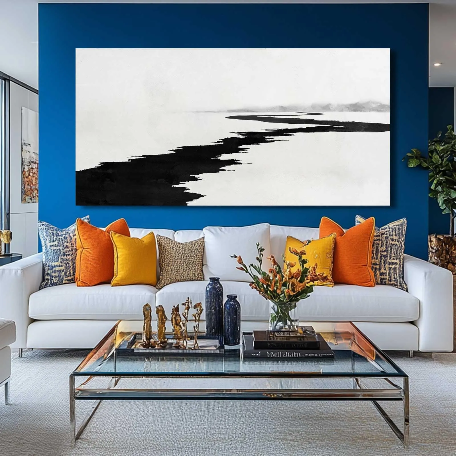 Simple Decorative Pictures Modern Home Decor 29"x58" Abstract Wall Art for Living Room Kitchen Artwork Black Photo Prints