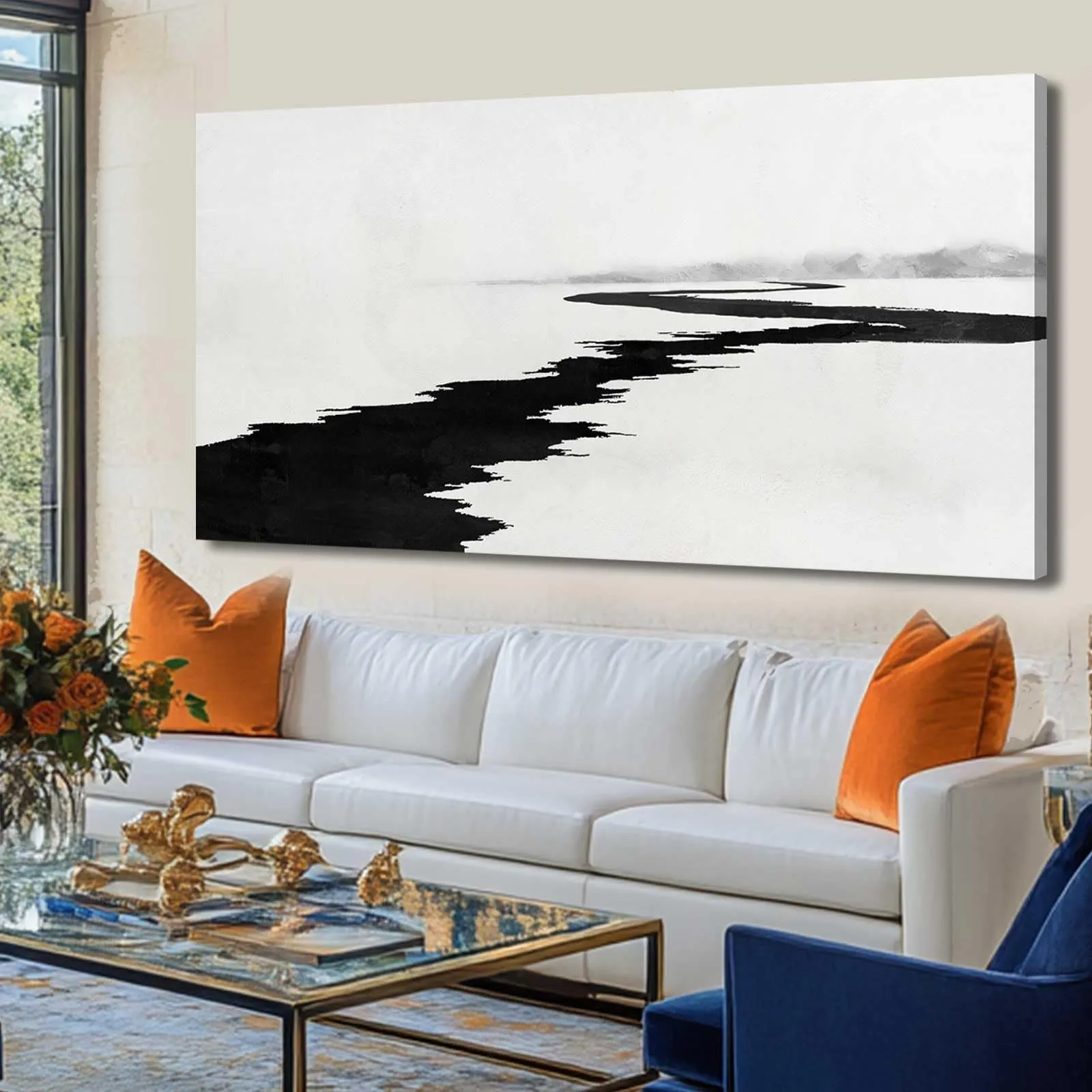Simple Decorative Pictures Modern Home Decor 29"x58" Abstract Wall Art for Living Room Kitchen Artwork Black Photo Prints