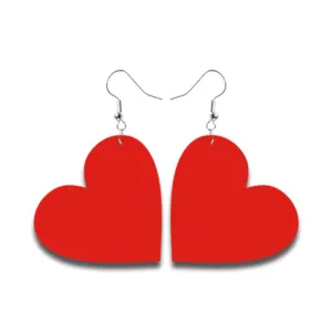 Single Sided Red Heart Leather Earrings