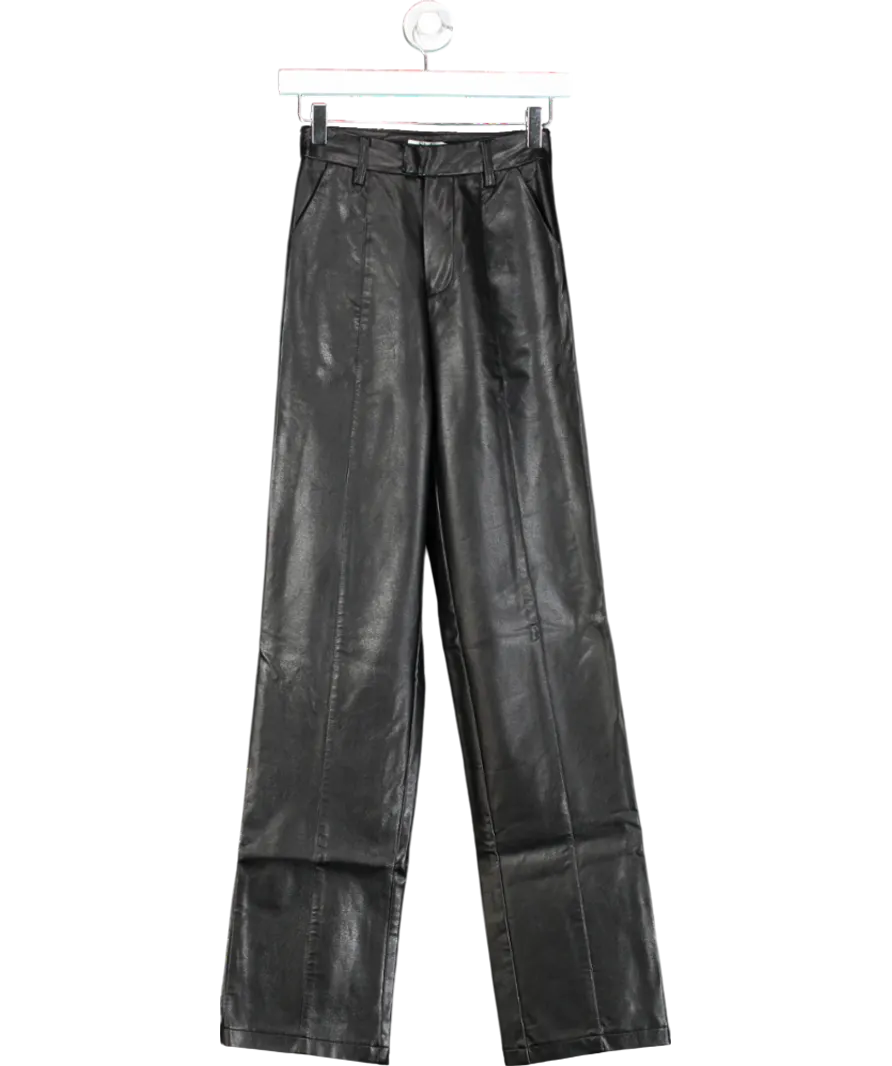 SLA the label Black Pu Leather Look Straight Trousers UK XXS