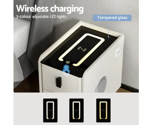 Smart Bedside Table with Wireless Charging - AIDA White
