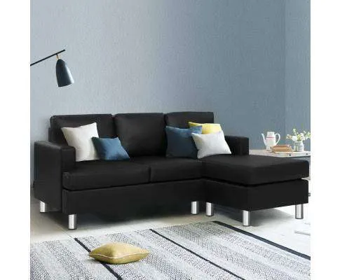 Sofa Lounge Set Couch Futon Corner Chaise Leather 4 Seater Suite Black