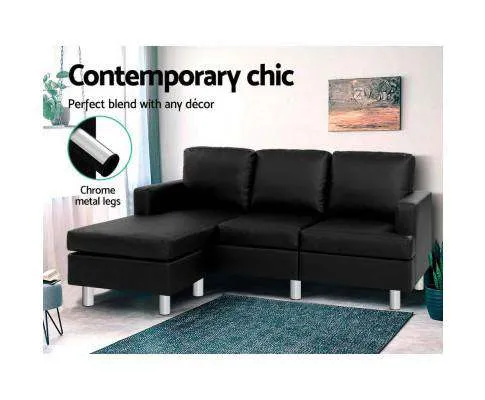 Sofa Lounge Set Couch Futon Corner Chaise Leather 4 Seater Suite Black