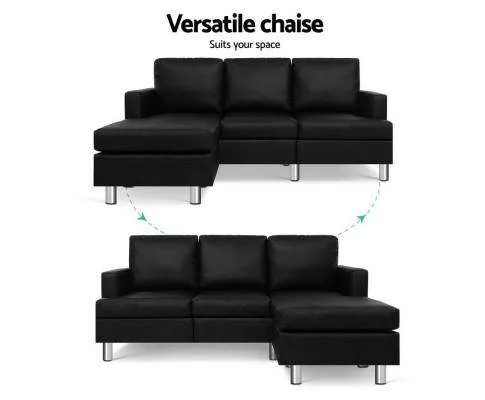 Sofa Lounge Set Couch Futon Corner Chaise Leather 4 Seater Suite Black