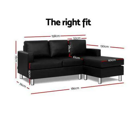 Sofa Lounge Set Couch Futon Corner Chaise Leather 4 Seater Suite Black