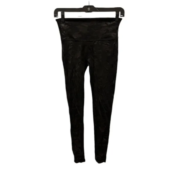 Spanx Faux Leather Camo Leggings Matte Black