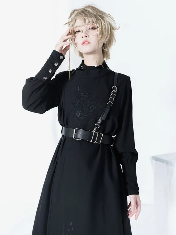 Steampunk Lolita Accessories Black Metal Details PU Leather Sash Miscellaneous