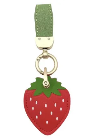 Strawberry Faux Leather Strap Cute Keychain