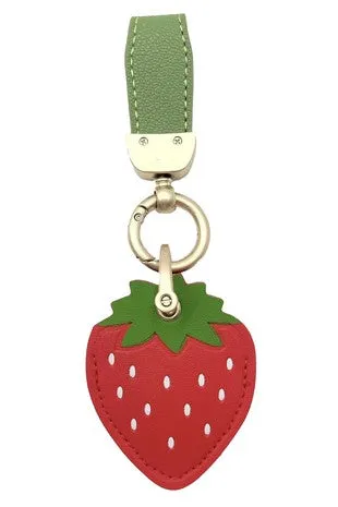 Strawberry Faux Leather Strap Cute Keychain