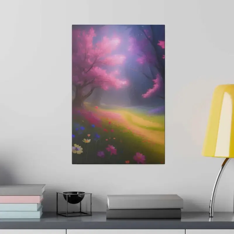 Stunning Path Lined Matte Canvas with Flowering Trees
