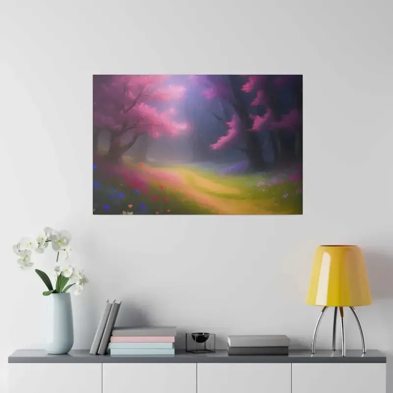Stunning Path Lined Matte Canvas with Flowering Trees