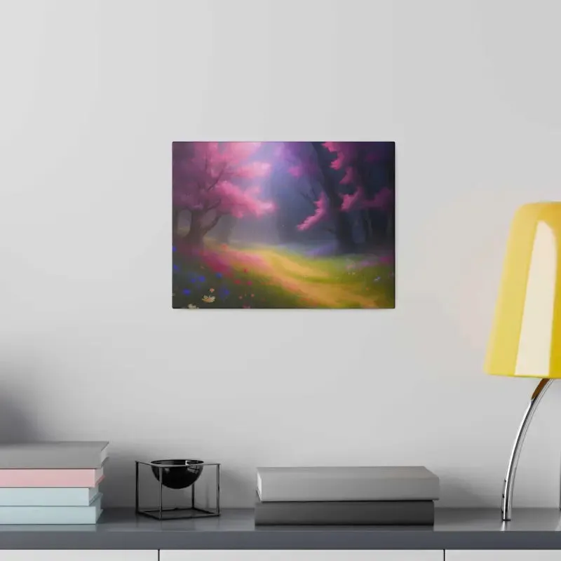 Stunning Path Lined Matte Canvas with Flowering Trees