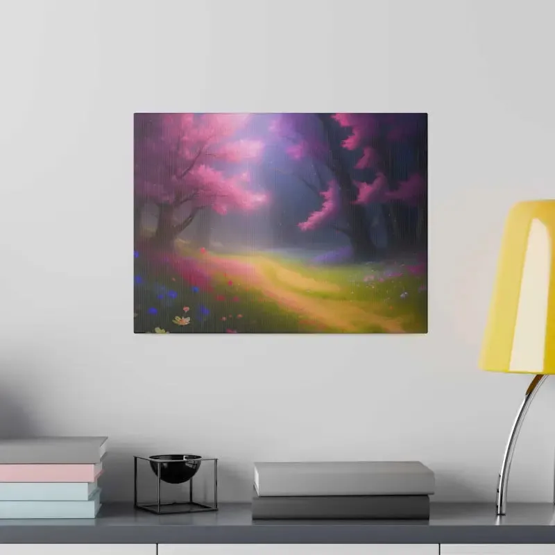 Stunning Path Lined Matte Canvas with Flowering Trees