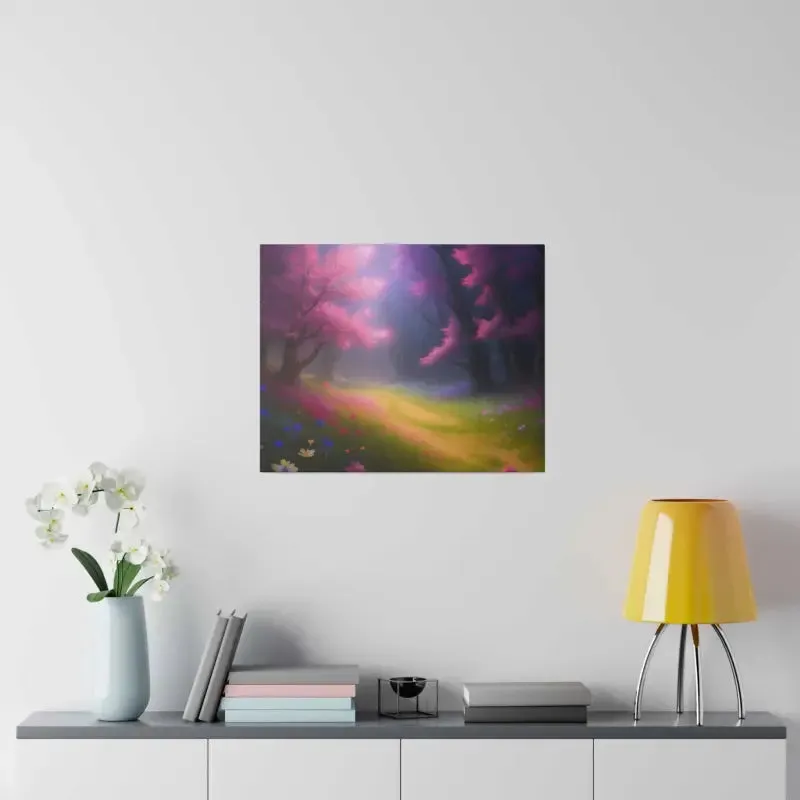 Stunning Path Lined Matte Canvas with Flowering Trees