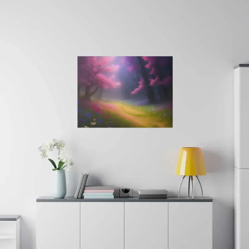 Stunning Path Lined Matte Canvas with Flowering Trees