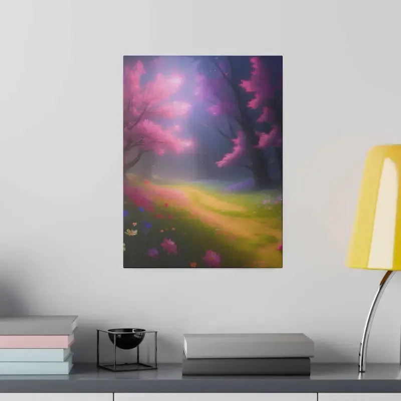 Stunning Path Lined Matte Canvas with Flowering Trees