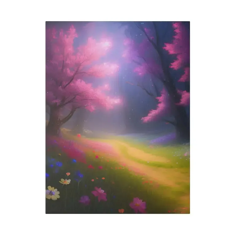 Stunning Path Lined Matte Canvas with Flowering Trees