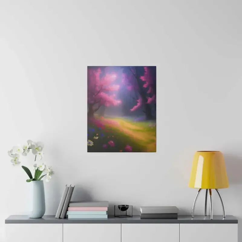 Stunning Path Lined Matte Canvas with Flowering Trees