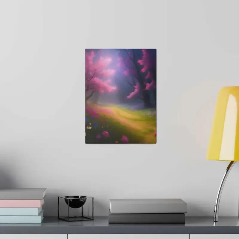 Stunning Path Lined Matte Canvas with Flowering Trees