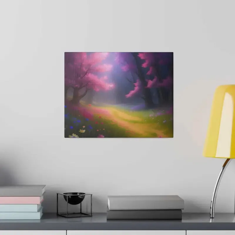 Stunning Path Lined Matte Canvas with Flowering Trees