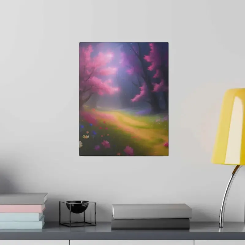 Stunning Path Lined Matte Canvas with Flowering Trees