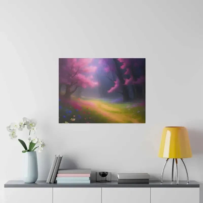 Stunning Path Lined Matte Canvas with Flowering Trees